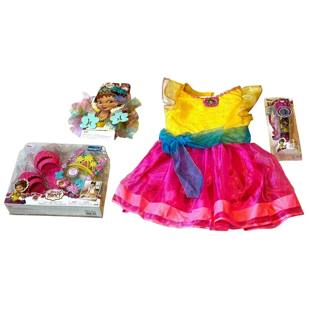 Disney Fancy Nancy Halloween Dress Up Costume Boa Shoes Microphone Lot of 4 NWT